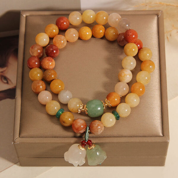 Tibet Natural Golden Silk Jade Double Layer Bell Orchid Luck Bracelet - 图片 7