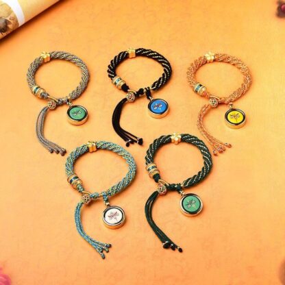 Tibet Handmade Five God Of Wealth Luck Thangka Amulet Prayer Wheel Flower Charm Weave String Bracelet - 图片 2