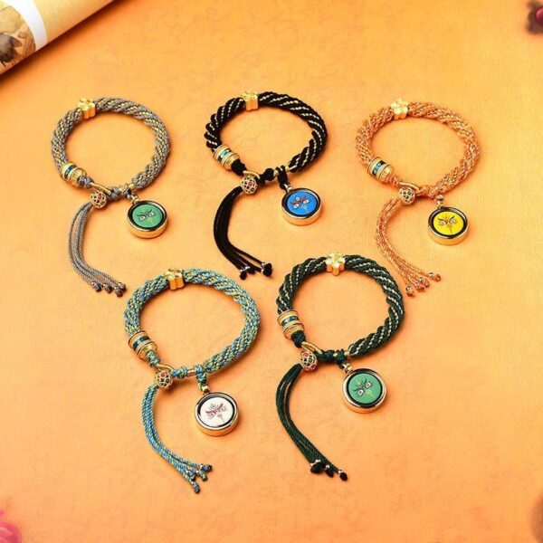 Tibet Handmade Five God Of Wealth Luck Thangka Amulet Prayer Wheel Flower Charm Weave String Bracelet - 图片 2