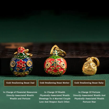 Buddha Stones Tibetan Gold Swallowing Beast Family Five God Of Wealth Thangka Fortune Bead Bracelet - 图片 4