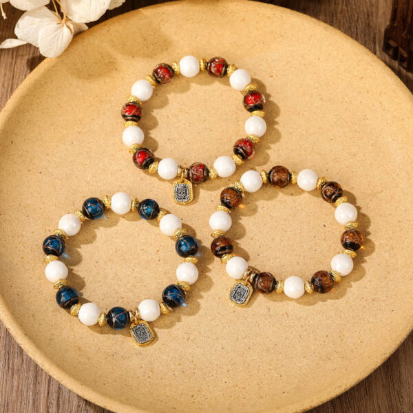 Tibetan Zakiram Goddess of Wealth Charm Liuli Glass Incense Ash Porcelain Bead Protection Bracelet - 图片 19