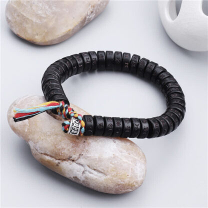 Buddha Stones Tibetan Coconut Shell Beads Engraved Om Mani Padme Hum Mantra Happiness Bracelet - 图片 2
