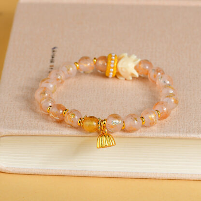 Tibetan Incense Ash Liuli Glass Bead Lucky Nine Tailed Fox Lotus Charm Bracelet - 图片 2