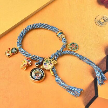 Buddha Stones Tibetan Zakiram Goddess of Wealth Thangka Luck Prayer Wheel Braid String Bracelet - 图片 2