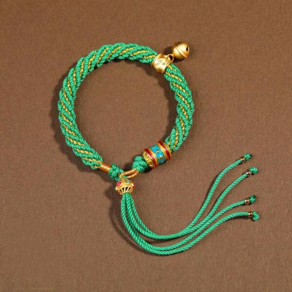Buddha Stones Tibetan Handmade Luck Protection Thangka Prayer Wheel Bell Charm Braid String Bracelet - 图片 20