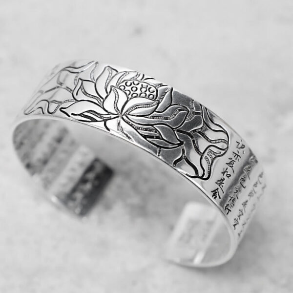 Buddha Stones Tibetan Lotus White Copper Luck Bracelet - 图片 3