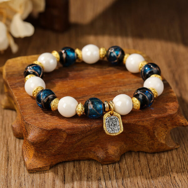 Tibetan Zakiram Goddess of Wealth Charm Liuli Glass Incense Ash Porcelain Bead Protection Bracelet - 图片 11