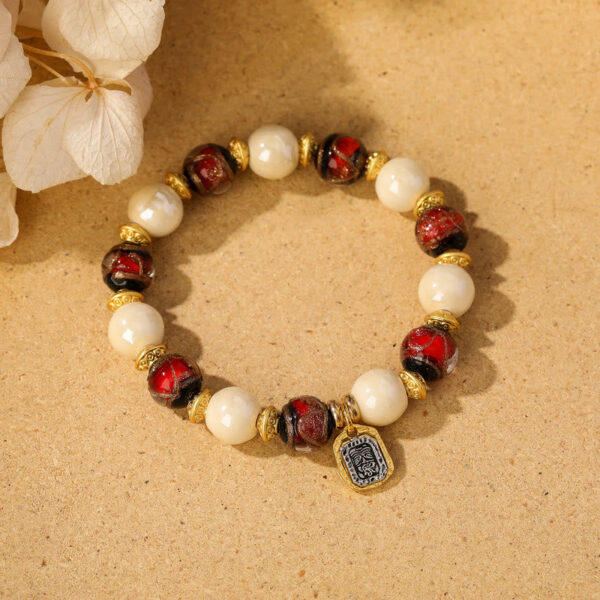 Tibetan Zakiram Goddess of Wealth Charm Liuli Glass Incense Ash Porcelain Bead Protection Bracelet - 图片 13