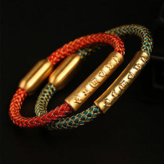Handmade 999 Sterling Silver Om Mani Padme Hum Protection Dragon Scale Braided Magnetic Buckle Bracelet