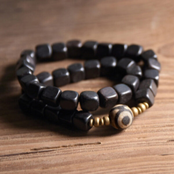 Buddha Stones Ebony Wood Dzi Bead Copper Peace Couple Bracelet - 图片 12