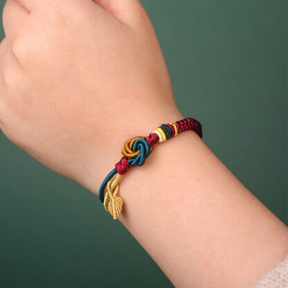 Tibetan Handmade Mandala Knot Leaf Luck Rope Bracelet - 图片 2