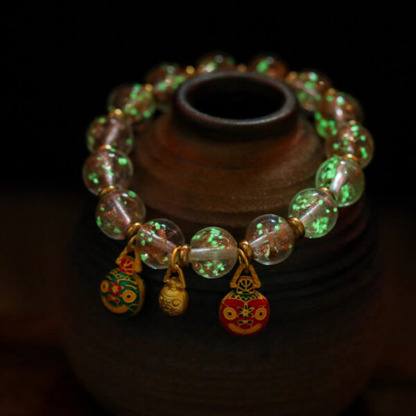 Gold Swallowing Beast Family Charm Luminous Fluorescent Liuli Glass Bead Success Bracelet - 图片 18