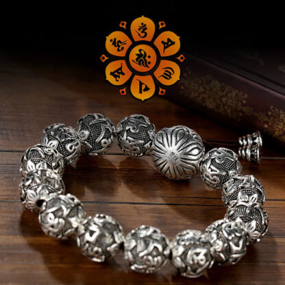 Tibetan Om Mani Padme Hum Carved Alloy Beads Amulet Bracelet - 图片 5