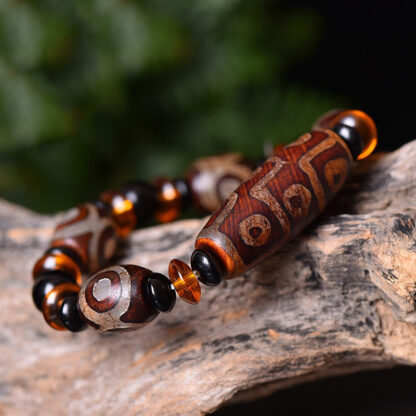 Buddha Stones Tibetan Retro Natural Nine-Eye Dzi Bead Blessings Bracelet - 图片 3