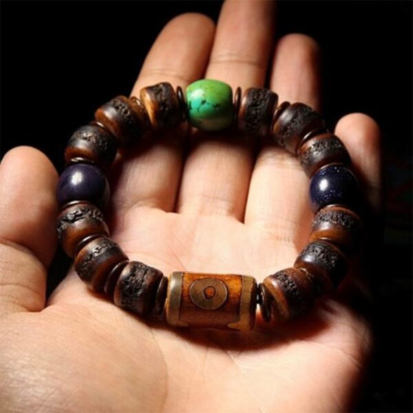 Tibetan Yak Bone Dzi Bead Turquoise Keep Away Evil Spirits Bracelet - 图片 2