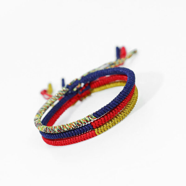 Buddha Stones Tibet Handmade Multicolor King Kong Knot Faith Protection Braided Two-Color String Bracelet - 图片 3