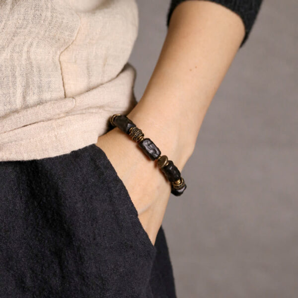 Buddha Stones Tibetan Ebony Wood Copper Calm Peace Bracelet - 图片 2