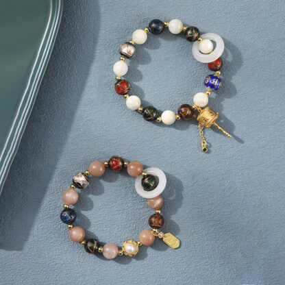 Tibetan Incense Ash Liuli Glass Tridacna Stone Sun Stone Om Mani Padme Hum Prayer Wheel Charm Bracelet - 图片 2
