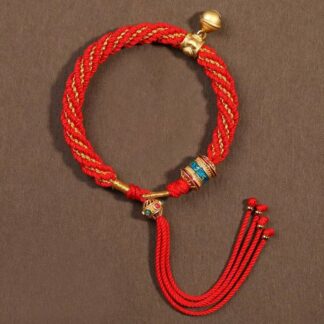 Buddha Stones Tibetan Handmade Luck Protection Thangka Prayer Wheel Bell Charm Braid String Bracelet