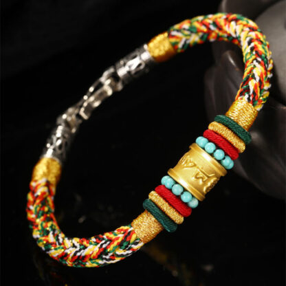 Buddha Stones Tibet 999 Gold Om Mani Padme Hum Handmade Eight Thread Peace Knot Luck Bracelet - 图片 9