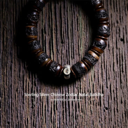 925 Sterling Silver Chinese Zodiac Natal Buddha Handmade Tibet Yak Bone Strength Bracelet - 图片 10