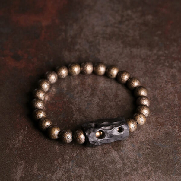 Tibet Ebony Wood Copper Peace Balance Beaded Bracelet - 图片 9