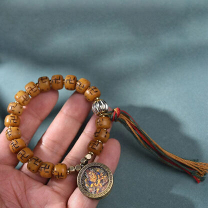 Natural Tibetan Camel Bone Swastika Dzi Bead Shankha Buddha Charm Kirtimukha Luck Protection Tassel Bracelet - 图片 9