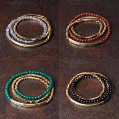 Buddha Stones Tibetan Various Agate Stone Copper Protection Triple Wrap Bracelet - 图片 17