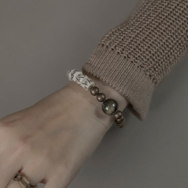 Tibetan Yak Bone Gold Sheen Obsidian Brass Bead Strength Bracelet - 图片 4
