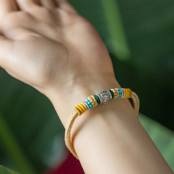 Handmade 925 Sterling Silver Tibetan Om Mani Padme Hum Purity Braided Bracelet - 图片 4