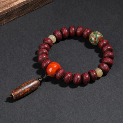 Tibet Bodhi Seed Dzi Bead Dancing Lion Luck Bracelet Wrist Mala - 图片 2