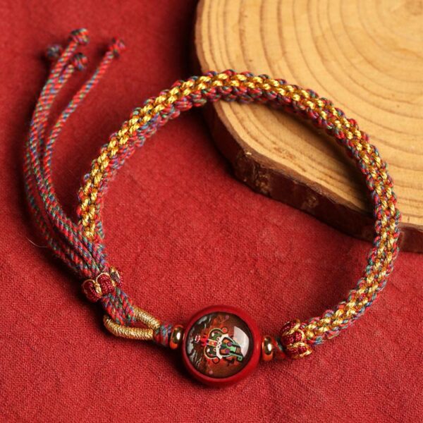 Buddha Stones Colorful Rope Cinnabar Thangka Blessing Braided Bracelet - 图片 4