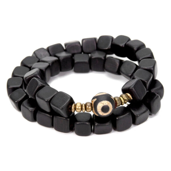 Buddha Stones Ebony Wood Dzi Bead Copper Peace Couple Bracelet - 图片 2