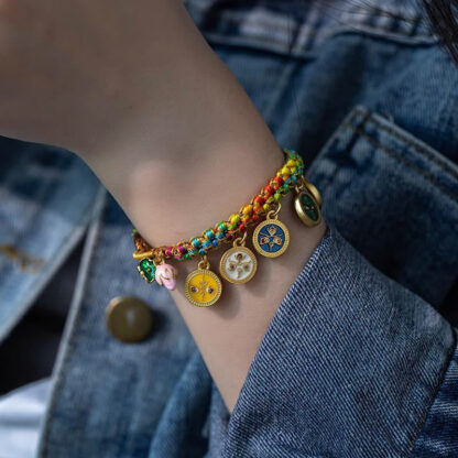 Tibetan Colorful Rope Five God Of Wealth Luck Braid Bracelet - 图片 3