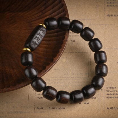 Tibetan Ebony Wood Barrel Beads Lucky And Treasure Balance Bracelet - 图片 9