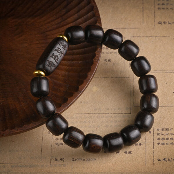 Tibetan Ebony Wood Barrel Beads Lucky And Treasure Balance Bracelet - 图片 9