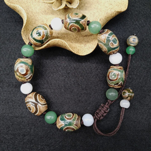 Tibetan Three-eyed Dzi Bead Luck Protection Braided Bracelet - 图片 2