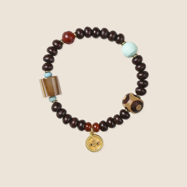 Natural Tibet Purple Bodhi Seed Dzi Bead God of Wealth Wisdom Bracelet - 图片 13
