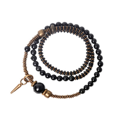 Buddha Stones Rainbow Obsidian Ebony Wood Copper Healing Triple Wrap Bracelet - 图片 10