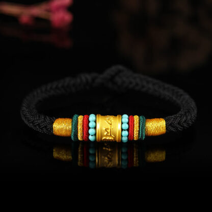 Buddha Stones Tibet 999 Gold Om Mani Padme Hum Handmade Eight Thread Peace Knot Luck Bracelet - 图片 7