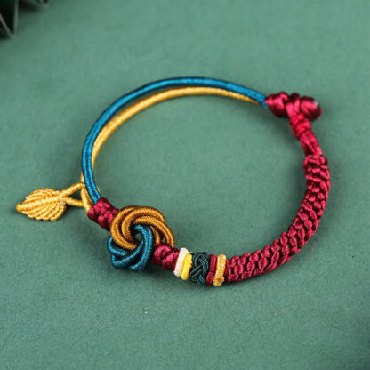 Tibetan Handmade Mandala Knot Leaf Luck Rope Bracelet - 图片 4