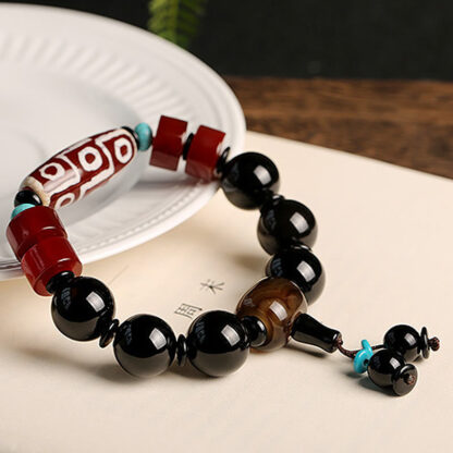 Buddha Stones Tibetan Nine-Eye Dzi Bead Black Onyx Wealth Protection Bracelet - 图片 7