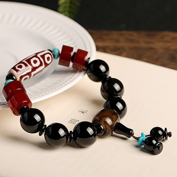 Buddha Stones Tibetan Nine-Eye Dzi Bead Black Onyx Wealth Protection Bracelet - 图片 7