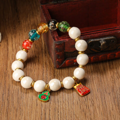 Tibetan Incense Ash Porcelain Luminous Fluorescent Liuli Glass Bead Gourd Copper Coin Charm Peace Bracelet - 图片 8