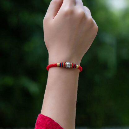 925 Sterling Silver Tibet Handmade Om Mani Padme Hum Luck Protection King Kong Knot Braided Bracelet - 图片 7