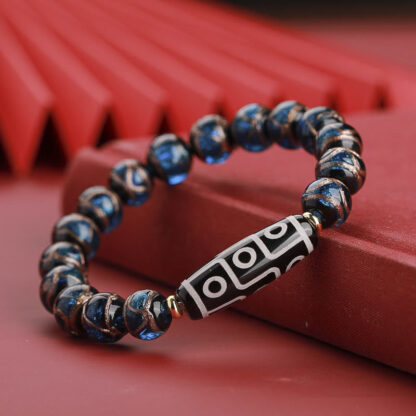 Tibetan Nine-Eye Dzi Bead Three-eyed Dzi Bead Liuli Glass Bead Wealth Bracelet - 图片 13
