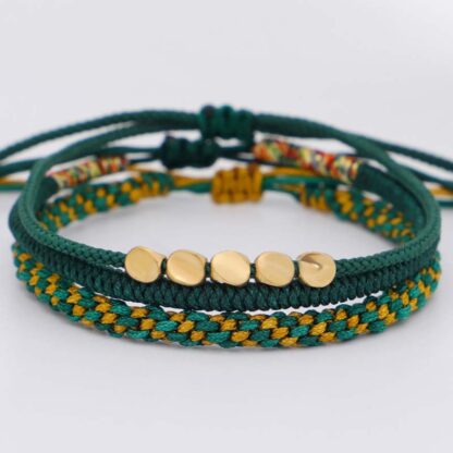 Buddha Stones 3 PCS Tibetan Copper Beads Healing Protection Luck Bracelet Set - 图片 10