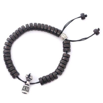 Tibet Coconut Shell Carved Om Mani Padme Hum Dorje Vajra Bell Happiness String Bracelet - 图片 4
