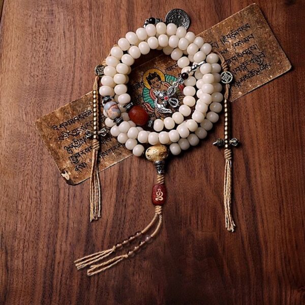 Buddha Stones Tibet 108 Mala Beads Bodhi Seed Bagua Vajra Dzi Bead Gray Agate Wealth Bracelet - 图片 16