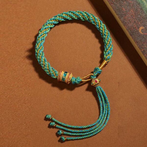 Buddha Stones Tibetan Handmade Luck Thangka Prayer Wheel Charm Weave String Bracelet - 图片 19